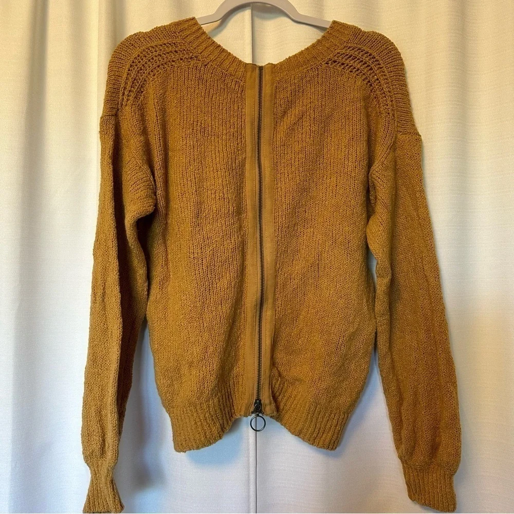 Abercrombie & Fitch Women’s Small Mustard Yellow Full Zip Back Sweater Cotton Bl - Picture 6 of 10